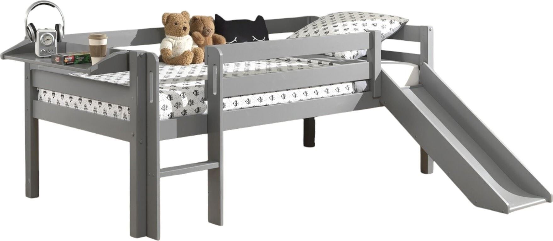 Kojenbett mit Rutsche Karolina 208x175x83 Massivholz Grau
