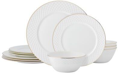Mikasa Trellis Gold 12-Piece Dinnerware Set, Service for 4