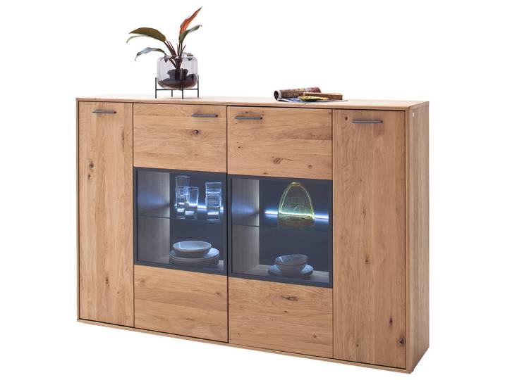 Livetastic Highboard Gaborone, Anthrazit, Eichefarben, Holz, Metall, Glas, Asteiche, furniert, massiv, 12 Fächer, 184x123x37 cm, Made in EU, Beimöbel erhältlich, Holzmöbel, Kommoden Holz, Highboards Holz