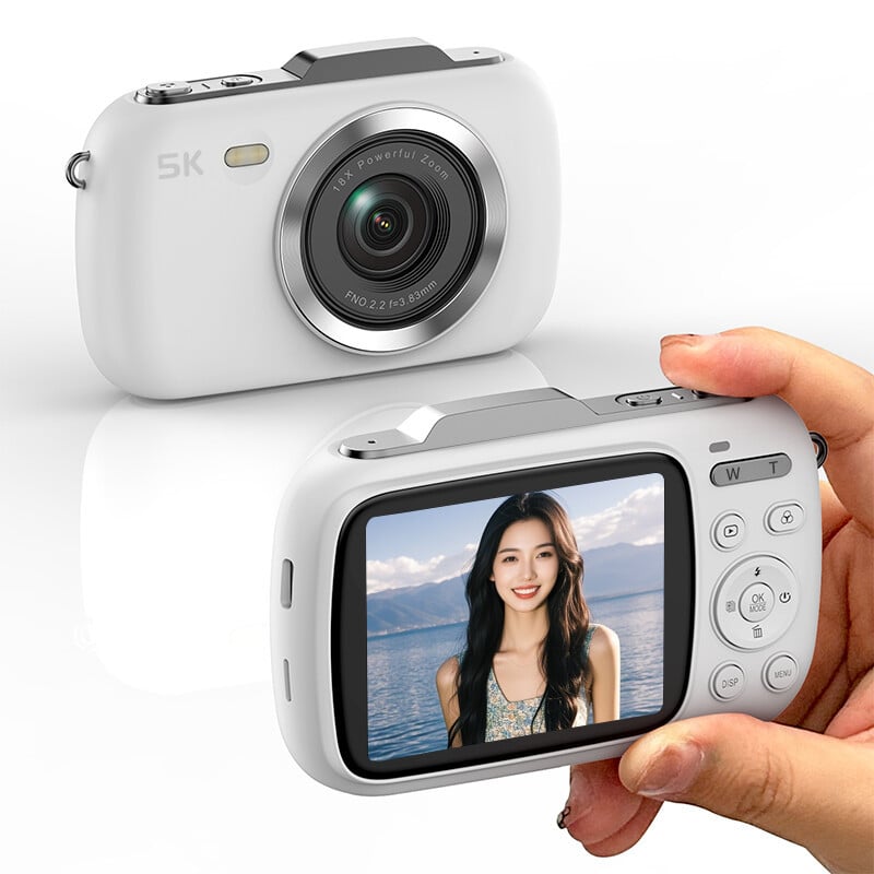 Komery G7 5K Digitale Camera - 80MP UHD Draagbare Vlogcamera met 18X Zoom - Wit