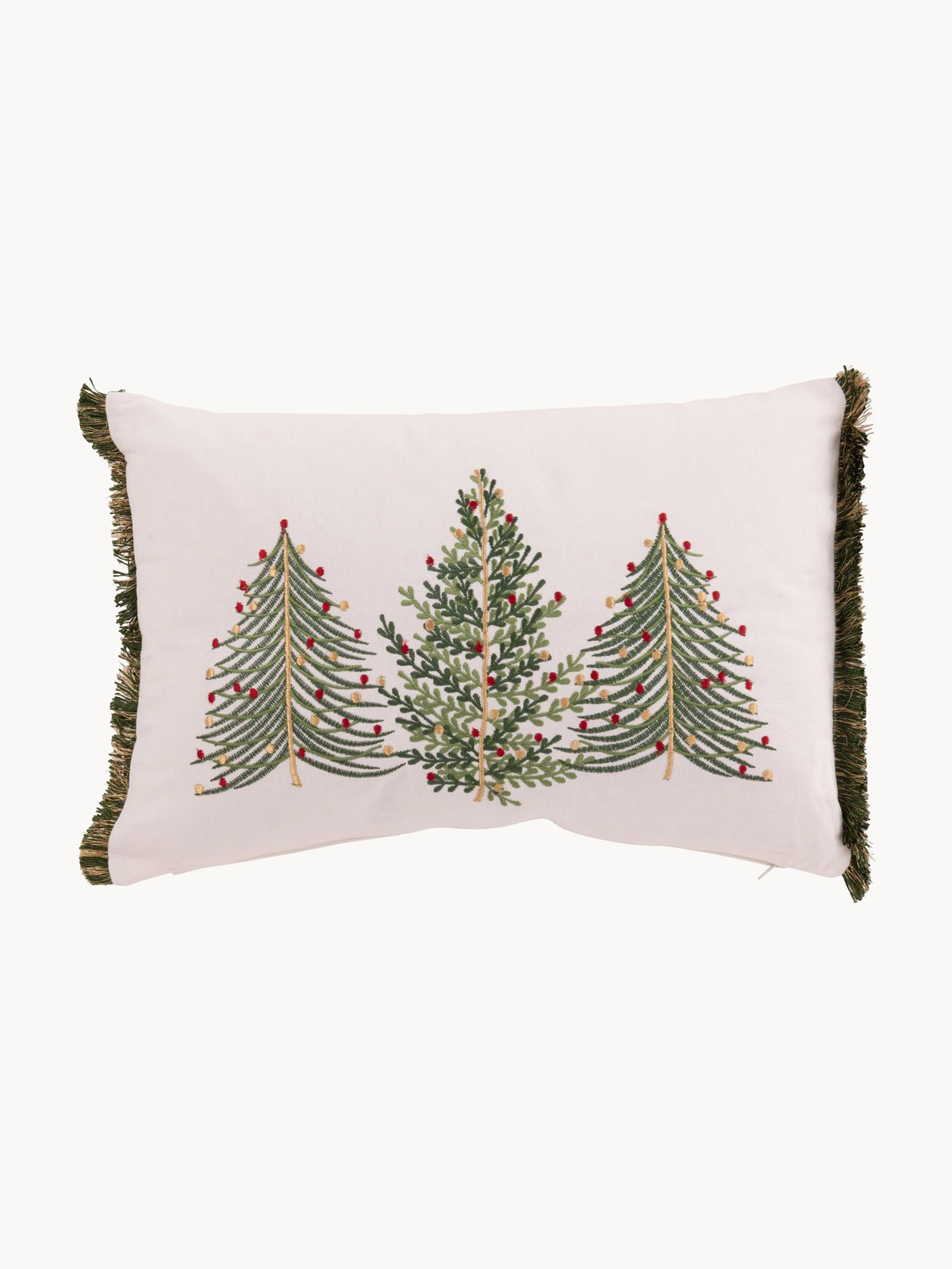 J-Line kussen Kerstbomen - wit/donkergroen - katoen