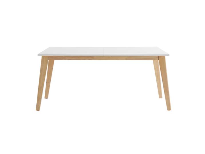 Table extensible rallonges intégrées rectangulaire blanche et bois clair L160-205 cm SWAD