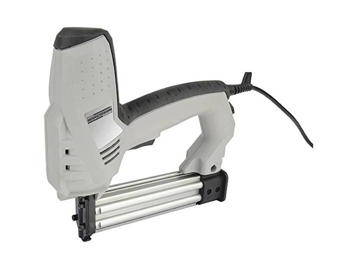 Brüder Mannesmann Elektro-Tacker, 50 W, stufenlos einstellbare Schlagkraft, als Tacker- und Nagelpistole für Heimwerker, Polster- und Holzarbeiten, inkl. 100 Klammern und 100 Nägel M12420