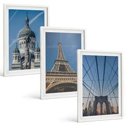 BILDER SET 3er Set - 40x60 cm Weißer Rahmen - Ansichten von Gebäuden aus Städten auf der ganzen Welt