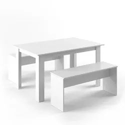Vicco Tischgruppe Sitzgruppe Essgruppe Holztisch Esstisch Holz Tisch  Weiß