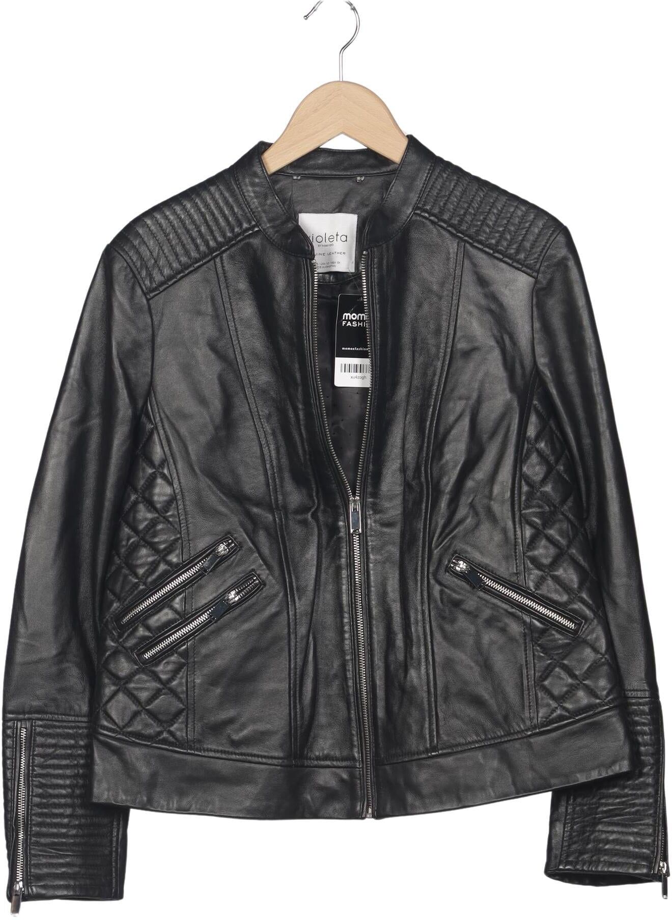 violeta by Mango Damen Jacke, Schwarz, Gr. S, Leder / Synthetik - Second Hand