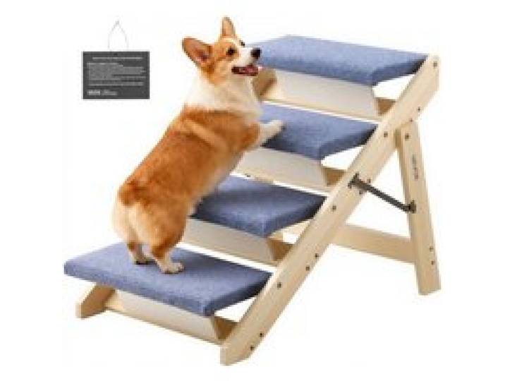 VEVOR Hundetreppe 630x470x490 mm, 4-stufige Hautiertreppe, klappbare Holztreppe geeignet für kleine, mittlere, große, ältere Haustiere sowie Welpen bis 68 kg, Hundeleiter für Betten, Sofas & Autos