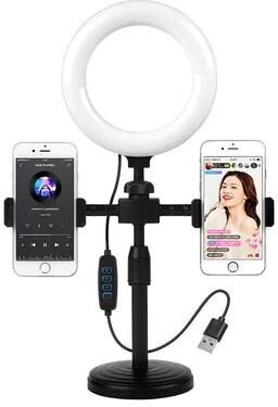 Inspired Deals Dual Phone Live Streaming Stand With Ring Light Adjustable Phone Holder For Content Creators Dual Phone Live Streaming Stand With Ring Light Adjustable Phone Holder For Content Creators