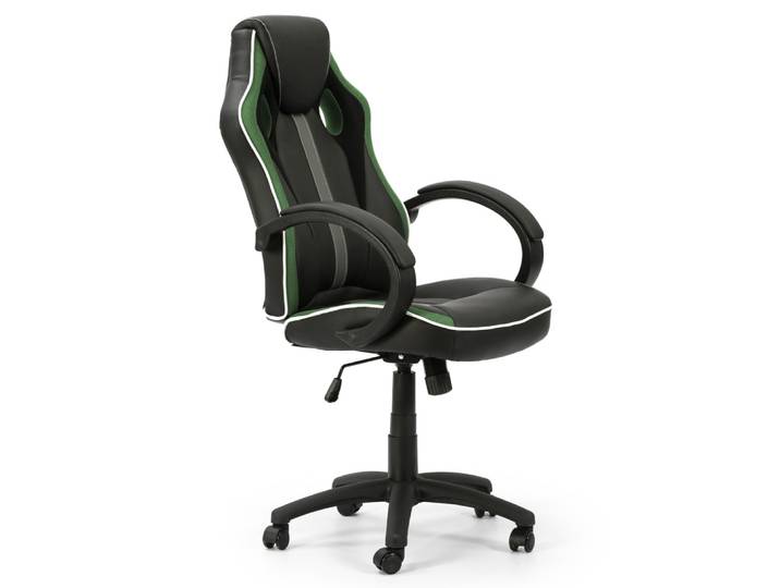 Fauteuil de bureau réglable/inclinable tapissé similicuir, noir/vert