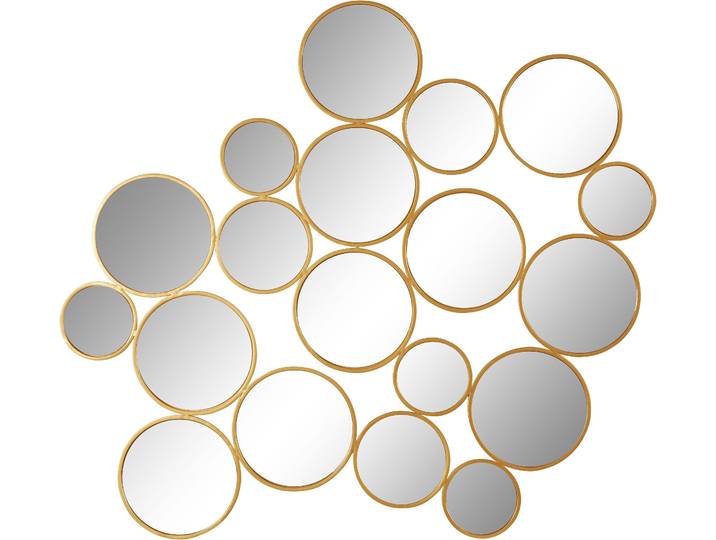 Dekospiegel GOODPRODUCT Malisa, Wand Dekoration horizontal und vertikal hängbar, 3 Farben , gold (goldfarben), B:121cm H:110cm T:2cm, Metall, Spiegel, Dekospiegel, grosser Wandspiegel mit 19 Elementen, 121x110cm, aus Metall