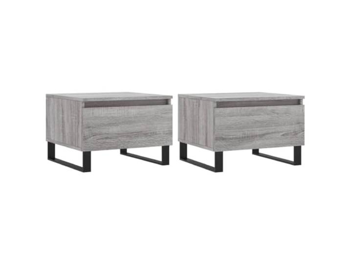 LASWWQMRF Couchtisch 2er Set Grau Sonoma 50x46x35 cm mit Schublade Praktisches 2er-Set Beistelltische für Wohnzimmer und Schlafzimmer mit Metallbeinen und pflegeleichter Oberfläche.