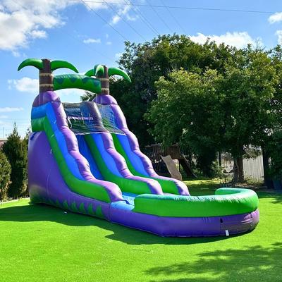 HeroKiddo 25 ft. Tropical Inflatable Water Slide with Attached Pool, Kids Outdoor Fun Slide House, No Blower