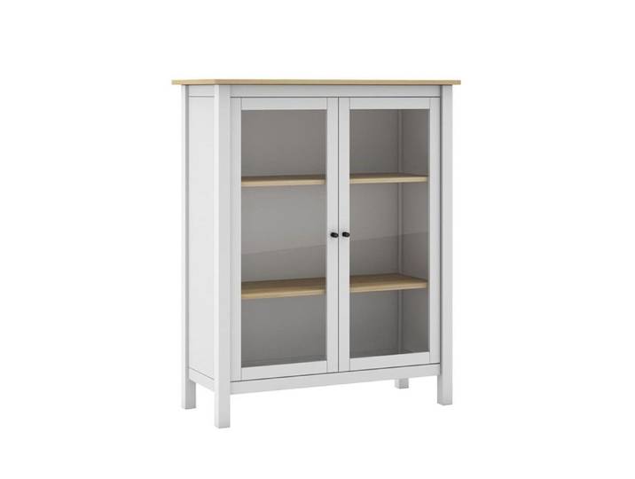 MAKS - Vitrine Basse 2 Portes en Pin Massif Blanc