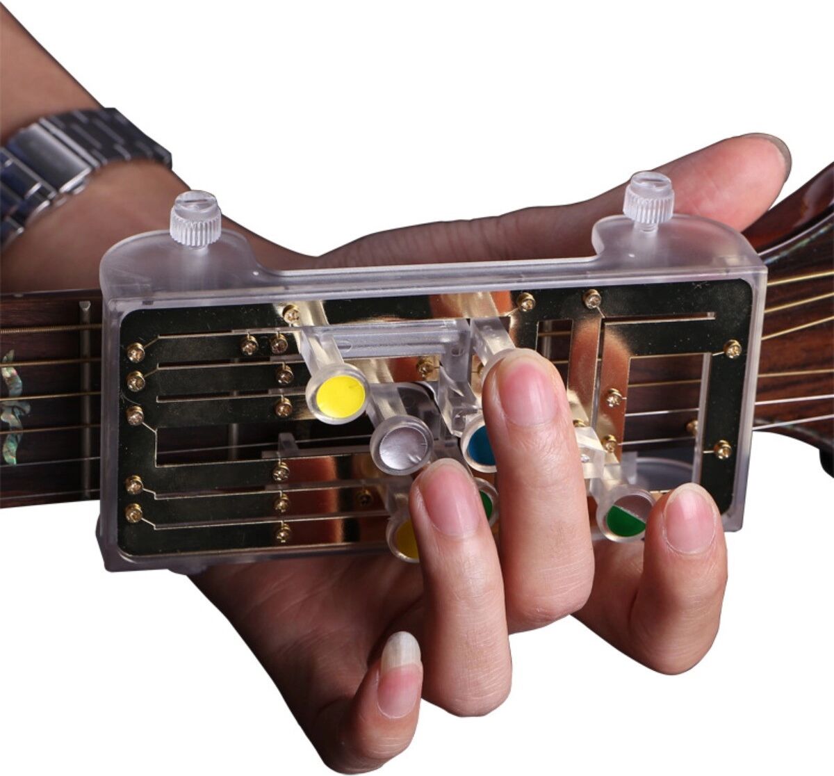 INF Assistant d'accords pour guitare - Bouton unique, 6 accords prédéfinis et design transparent à mémoire de couleur Or