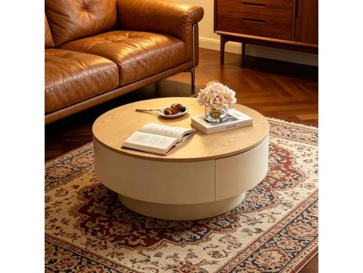 EBOYNSowAprr Runder Couchtisch-Set, Schachtelbares Design für Wohnzimmer Creme-Ästhetik mit Naturholzoberfläche, Minimalistisches Möbel für kleine Wohnungen(31.5x13.8 in)