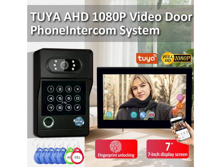 Système de sonnette vidéo intelligente Tuya 7 pouces, avec carte d'identité et connectivité Wi-Fi, adapté aux appareils d'interphone vidéo domestiques