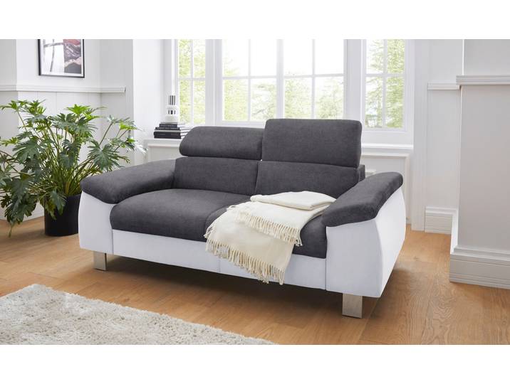 2-Sitzer Sofa, Microfaser PRIMABELLE & Kunstleder SOFTLUX, Weiß, 177×104 cm, Mit Kopfteilverstellung, Cotta
