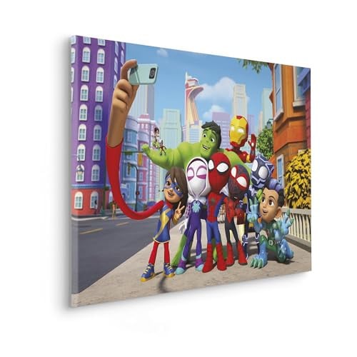 Komar Spidey and His Amazing Friends Selfie Canvas Foto voor de Kinderkamer, Multicolour, 90 x 60 cm