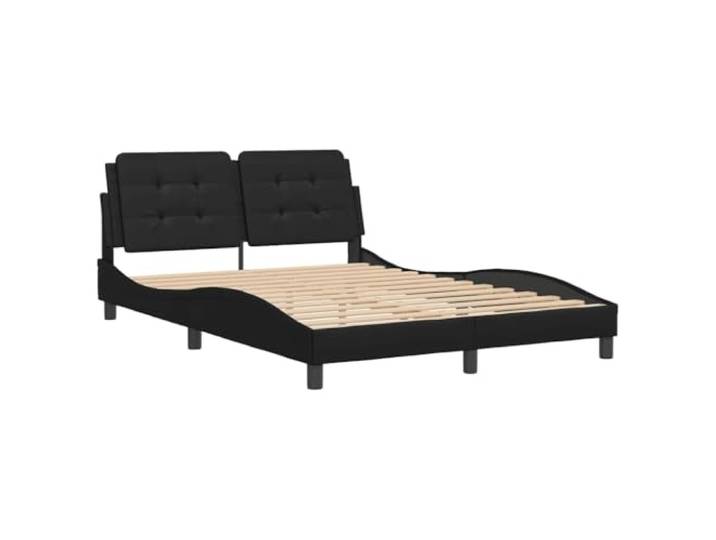 KTHLBRH Bettgestell aus Kunstleder, schwarz, 140 x 190 cm, mit Kopfteil Bettgestell mit gepolstertem Kissen, Lattenrost aus Sperrholz, gewelltes Design, einfache Reinigung
