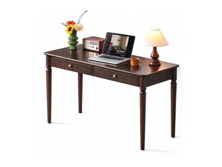 Schreibtisch aus Massivholz mit Schubladen,Konsolentisch Mid-Century Modern Holzschreibtisch mit 2 Schubladen,Multifunktionaler Bürotisch Studiertisch