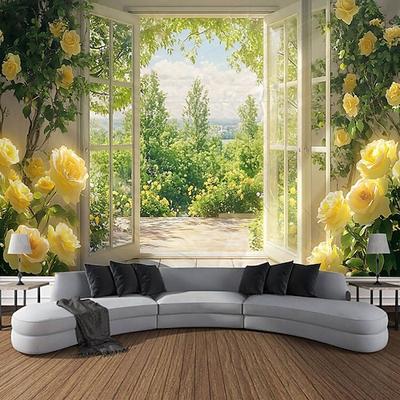 Fenster blumen blumen pflanzen landschaft wandteppich dekorative kunst teppich vorhang hängen hause schlafzimmer wohnzimmer dekoration