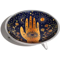 Triple Leg Enamelled Offering Plate - Hamsa Midnight Blue