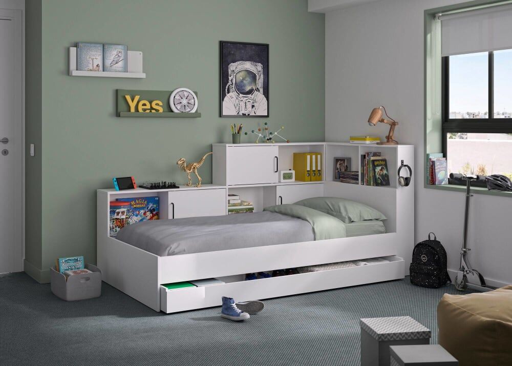 Diagone Lit effet bois blanc 90 x 200 cm Blanc 120x104x221cm
