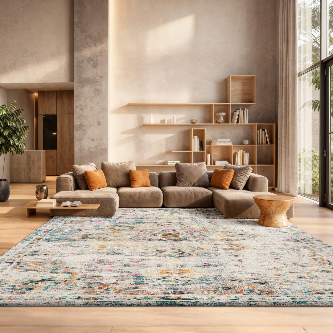 Mistana Bazzinotti Oriental Cotton Area Rug Gray Rectangle 274 x 366 cm