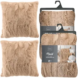 Douceur D'intérieur, Decke, 4er-Set Sofadecken 180x220cm & 125x150cm und 2 Kuschelkissen 45x45 cm, sandfarbe