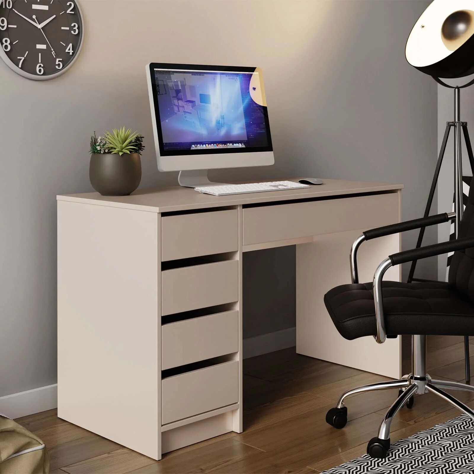 garneroarredamenti Scrivania ufficio 120x55cm 5 cassetti beige cashmere Blackpool