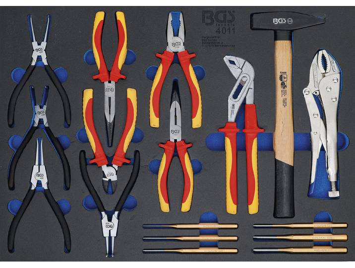 Jeu de pinces\, chasse-goupilles\, marteau 17 pcs. 3/3 tiroir