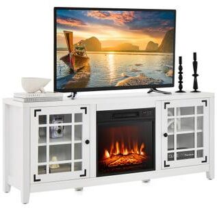 Costway 58 Inch Fireplace TV Stand with Adjustable Shelves for TVs up to 65 Inch-White