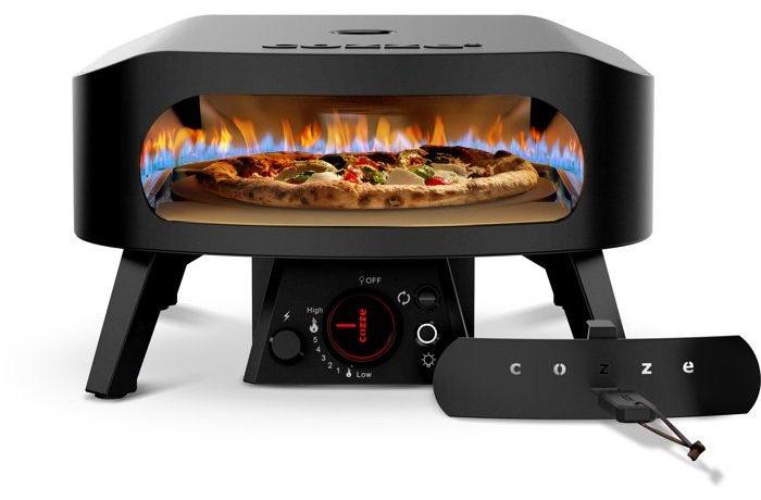Gas-Pizzaofen - - 13 - Drehstein - Thermometer - 6,0 kW - Bis zu 630 °C - LED-Drehknopf - Schwarz