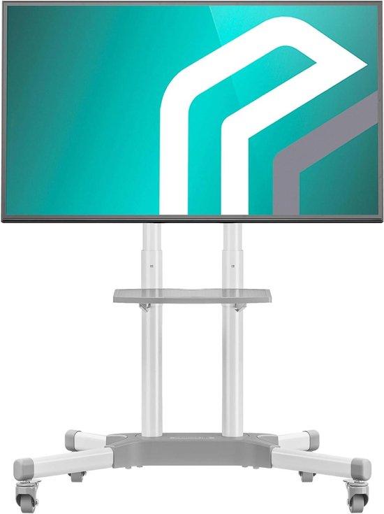 Mobiler TV-Ständer - TV-Möbel mit Rollen - Flexible Bildschirmpositionierung - Höhenverstellbar - Für Bildschirme von 32 bis 65 Zoll - Weiß
