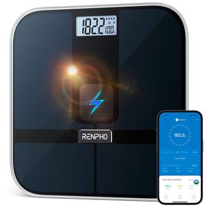 RENPHO Personenwaage Elis Solar 2, A020-BK, App-fähig, schwarz, digital mit LCD-Anzeige, Körperfettanalyse & solar, bis 180 kg