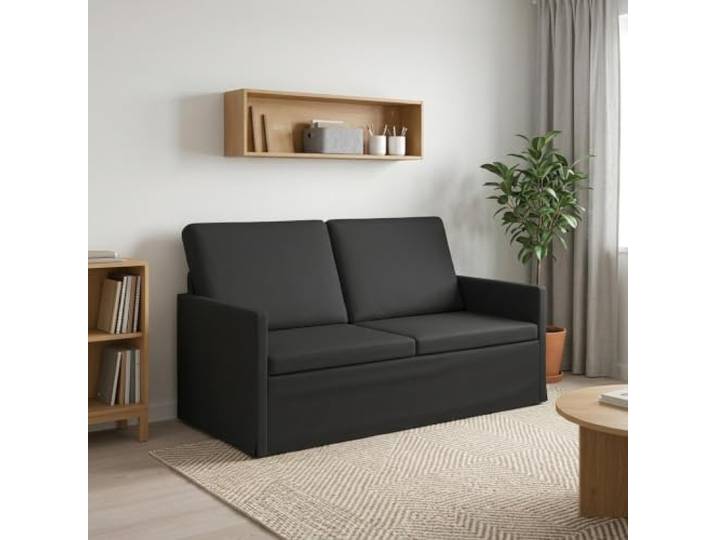 2-Sitzer Sofa Schwarz 150 x 81 x 82 cm Stoff Metallrahmen,Polyesterbezug,Kissenrücken,Unterstützende Armlehnen,Schaumstoffpolsterung,pflegeleicht