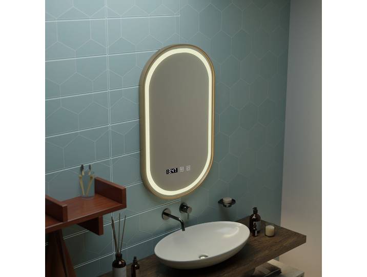 Miroir Led Desembuage Temperature 45x90 Cadre Dore Brosse
