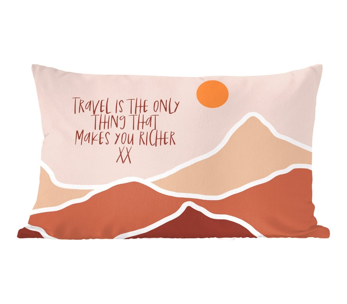 PillowMonkey Sierenkussen met Quote Travel is the only thing that makes you richer en Zon, 50 x 30 cm