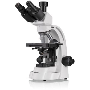 Bresser Mikroskop Bioscience Trinokular, analog mit Durchlicht, Revolverkopf, 4 Objektiven, Kondensor, Vergrößerung 40x-1000x
