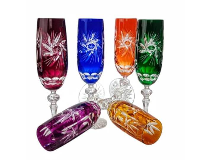 MaRika Mix Set Kristall Champagnergläser Set – 170 ml, handgefertigt – 6er Set, lebendige Farben und perfekte Geschenkidee für stilvolle Anlässe