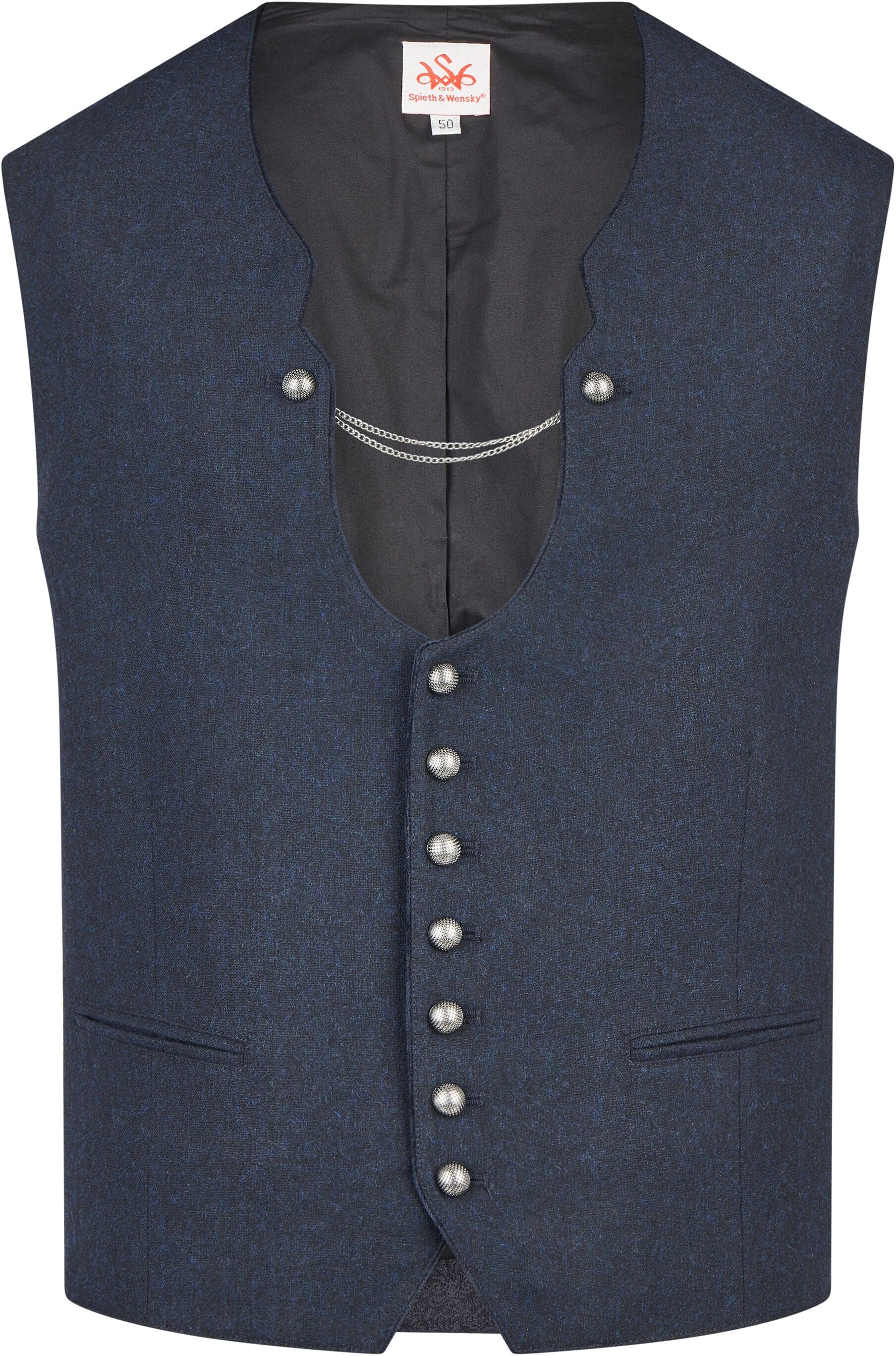 Trachtenweste SPIETH & WENSKY "Kaiser", Herren, Gr. 48, blau (dunkelblau), Obermaterial: 50% Wolle WO. 50% Polyester PES., uni, regular fit, Westen Trachtenweste, Mit traditionellem Charme