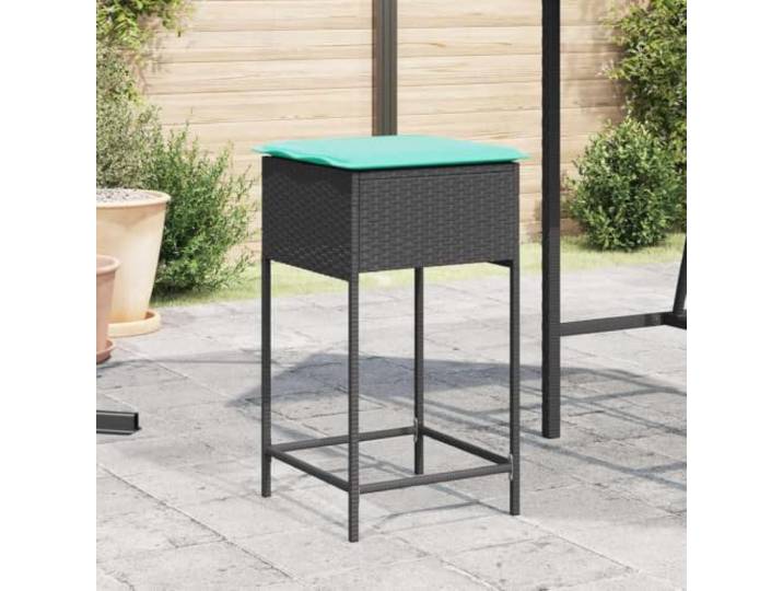 TUERYAFEK Garten-Barhocker mit Kissen 2 STK. Schwarz Poly Rattan Abnehmbarer Bezug, Waschbar, Pulverbeschichteter Stahlrahmen, Wetterbeständig, Für Terrasse