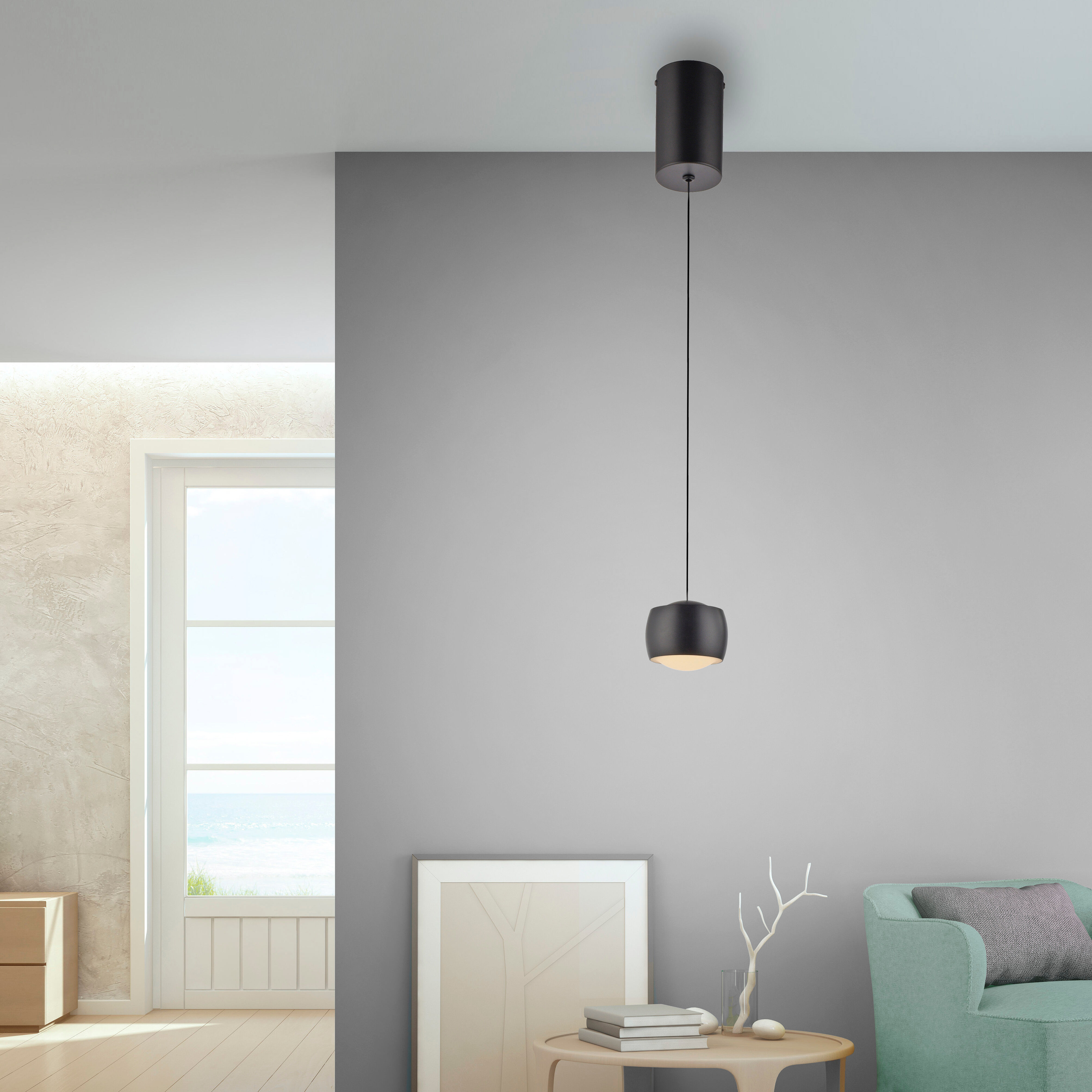 JUST LIGHT Pendelleuchte "BALLINI", schwarz, 1, Ø 10cm H: 67cm, 1 Stk., Leuchten, LED, Comfort Lift, Pendelleuchte
