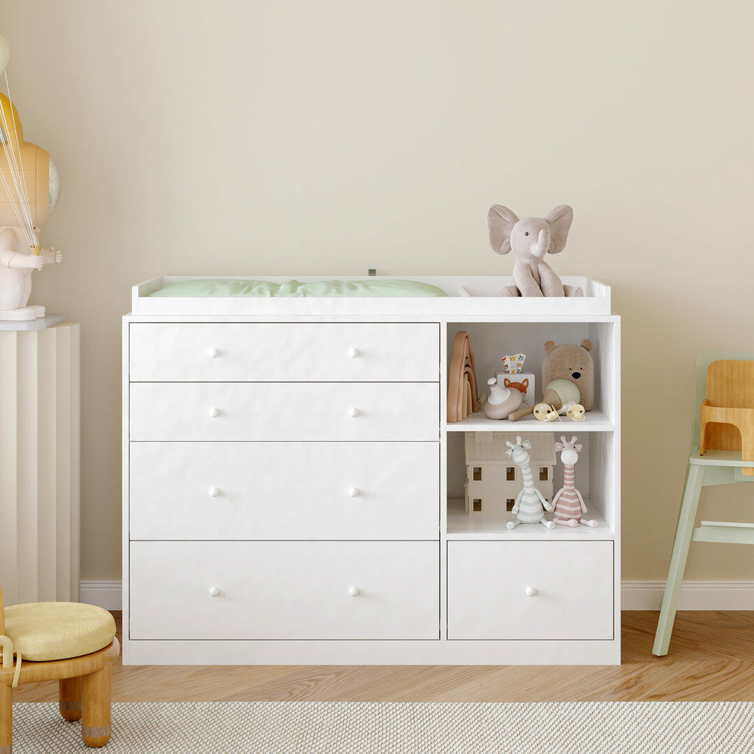 Isabelle & Max 120cm White Baby Changing Unit & 5-Drawer Dresser - Anti-Tip, Grows With Child White 90cm H X 120cm W X 50cm D