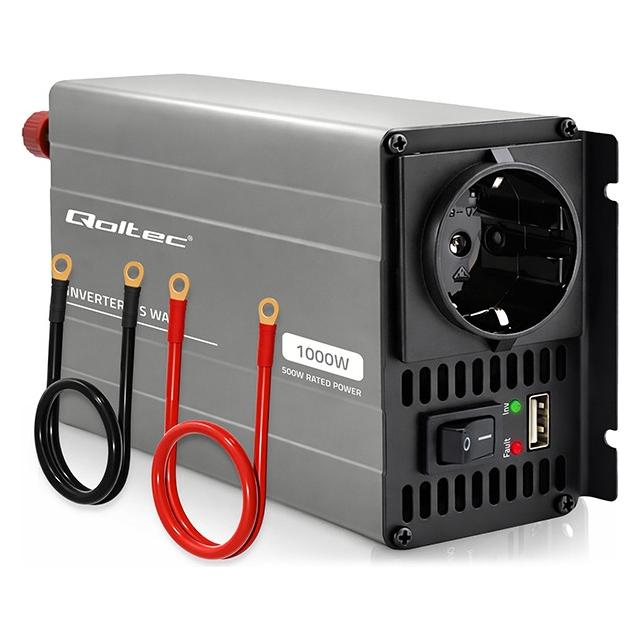 Qoltec MS Wave | 12V na 230V | 500/1000W | USB (52681)