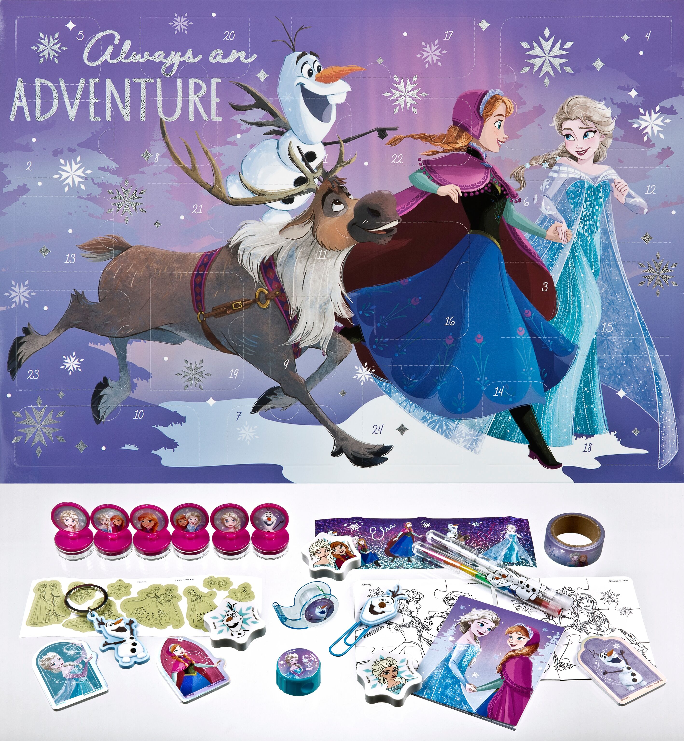 Spielzeug-Adventskalender UNDERCOVER "Frozen 2026", bunt, Adventskalender, KinderB:42cm H:29,7cm T:3cm, B:42cm H:29,7cm T:3cm