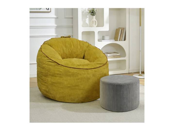 STILVORA Sitzsack Indoor Lazy sofa mit abnehmbarer Aufbewahrungstasche und Fußhocker (Ergonomische Rundform, komfortable Polsterung, modernes Design, Platzsparend, geschwungene Konturen, vielseitig kombinierbar), für Wohnzimmer, Leseecke, Schlafzimmer, Freizeitbereich