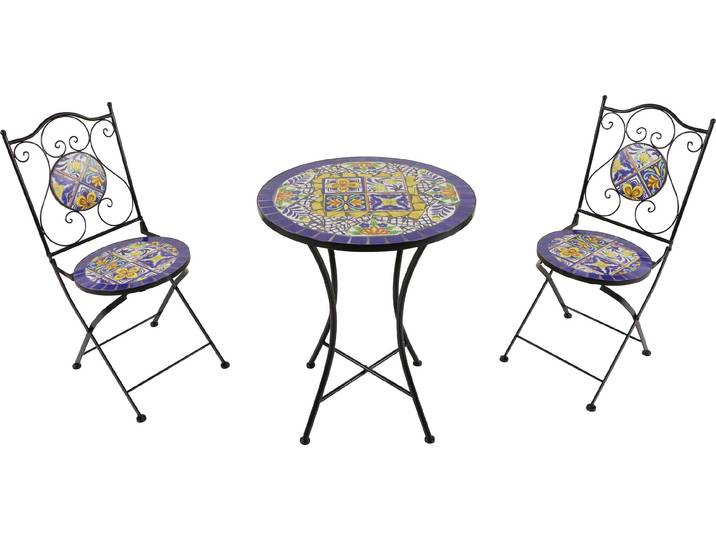 AXI Amélie Table et chaises bistrot\, 2 Chaises 1 Table\, Ensemble Bistro Extérieur Mosaique Bleu/Jaune\, Mediterranéen Salon De Jardin Bistrot\,
