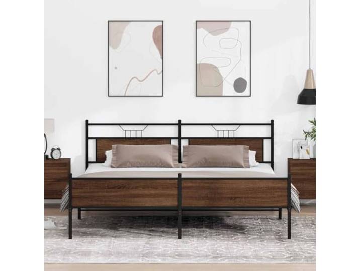 WDGJJFECNMUEHI Stahlgestell stabil Lattenrost Schlafzimmer 193x201 cm Braun Metallbett ohne Matratze 193x201 cm Braun Eichen-Optik Stabiler Bettrahmen mit Lattenrost und Stauraum für Schlafzimmer