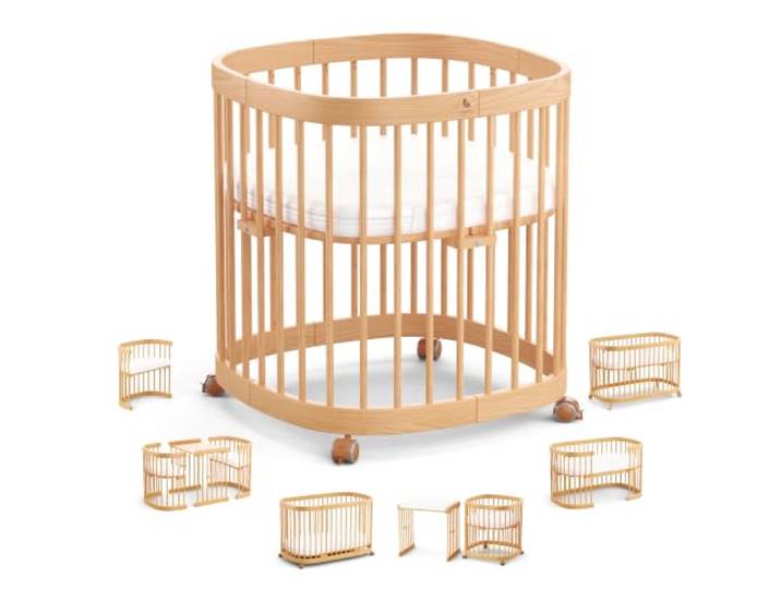 tweeto® Babybett Kinderbett 7-in-1 KOMPLETT Set 7 Funktionen inkl. atmungsaktiver Matratze (Buche)